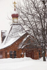 Orthodox Christian Church consecrated in honor of the holy Prince Dimitri Donskoy in winter in a snowfall