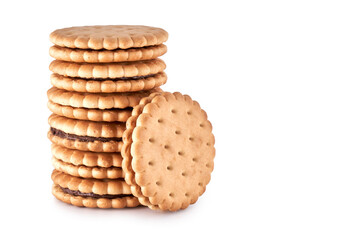 Round crackers with filling isolated on white background, clipping path
