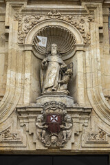 Architectural fragments of Baroque Palacio de la Merced in Cordoba Plaza de Colon. Palacio de la Merced built in XVIII century; it was monastery of Mercedarian monks. Andalusia, Cordoba, Spain.