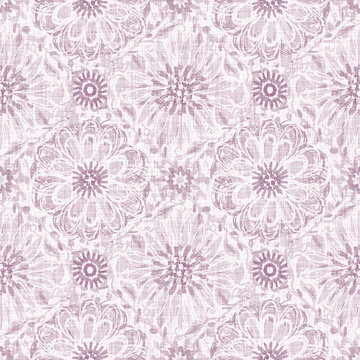 Watercolor Purple Flower Motif Background. Hand Painted Earthy Whimsical Seamless Pattern. Modern Floral Linen Textile For Spring Summer Home Decor. Decorative Scandi Colorful Nature All Over Print
