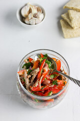 Classic, Georgian Tbilisi salad with beef and red beans.