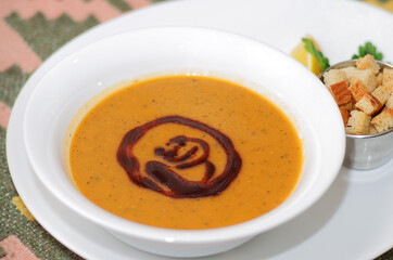 Turkish lentil puree soup  Mercimek. Vegan food.