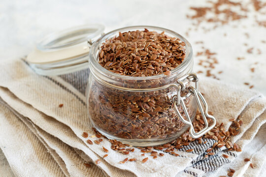 Raw Flax seeds in a jar