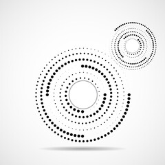 Abstract dotted circles, logo inside with shadow. Dots in circular form. Halftone effect, design element. Vector