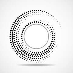 Fototapeta na wymiar Abstract dotted circles, logo inside with shadow. Dots in circular form. Halftone effect, design element. Vector