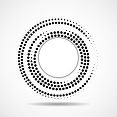 Abstract dotted circles, logo inside with shadow. Dots in circular form. Halftone effect, design element. Vector