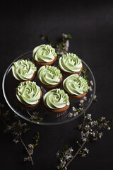 Cupcakes topped with pandan flavor buttercream