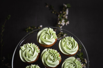 Cupcakes topped with pandan flavor buttercream