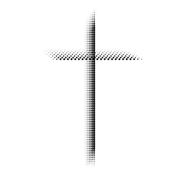 Abstract halftone cross. Christian Symbol. Sign of dots. Vector illustration