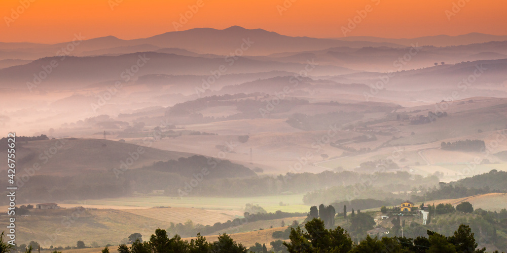 Canvas Prints Tuscany orange foggy landscape scene