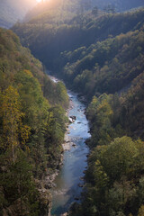 Obraz premium Scenic panoramic view of the canyon of the river Tara in Montenegro. European travel.