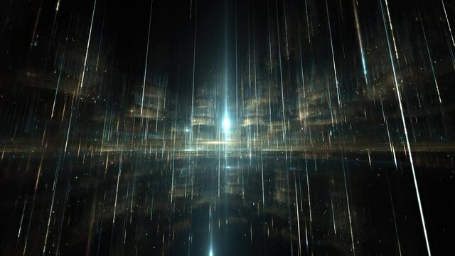Quantum world, light particles. Time freeze effect. 3D animation