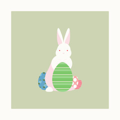 White Easter bunny in pastel colors.