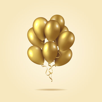 Gold balloons. Realistic balloons isolated on background. Vector illustration for holiday cards, banners, etc.