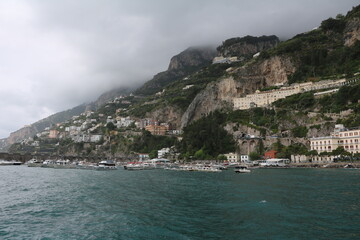 Storm and rain in Amalfi on the Mediterranean Sea, Italy