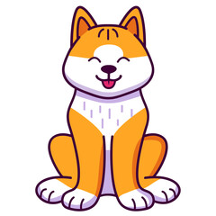 Akita Inu smiling is a breed of dog sit.Cute pet animal.Dog face cartoon.Hand drawn vector flat.
