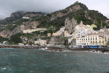 Rain in Amalfi on the Mediterranean Sea, Italy