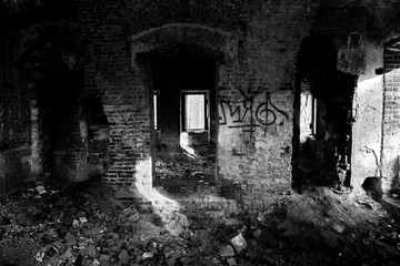 Fototapeta premium Ruins of the noble estate Petrovskoe-Knyazhishchevo, Moscow region of Russia.