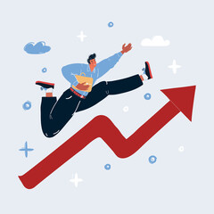 Illustration of Man running on growth graph on white backround.