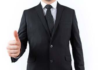 young businessman showing an okay sign isolated on white background.