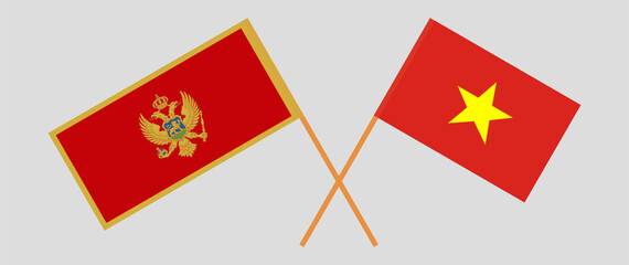 Crossed flags of Vietnam and Montenegro. Official colors. Correct proportion