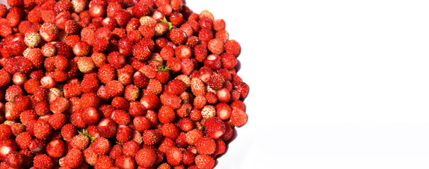 Background from freshly picked strawberries with free space for dext. View from above. Flat lay.