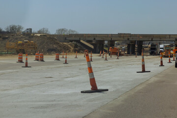 Restoration large road construction site in renovation bridge of a modern road interchange in USA