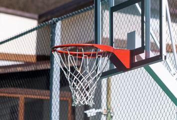 A basketball hoop in a playground