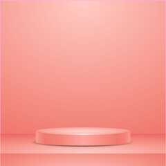 Pink Background With Podium Pedestal Minimal Scene For Product Display Mock Up Template Vector Illustration
