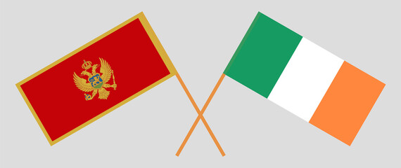 Crossed flags of Montenegro and Ireland. Official colors. Correct proportion