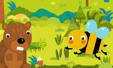 Fototapeta premium cartoon scene with different european animals in the forest