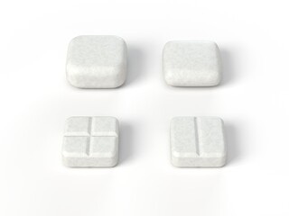 long shaped white pills. 3d illustration isolated on white. suitable for medicine, healthcare and bodybuilding supplement themes