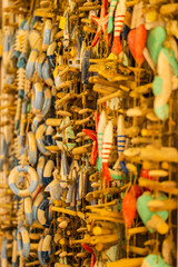 Naklejka premium Wooden handmade toys hanging creating beautiful texture