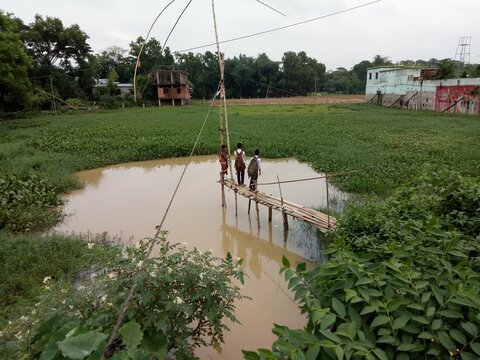 Small Boyes on the bomboo bridge