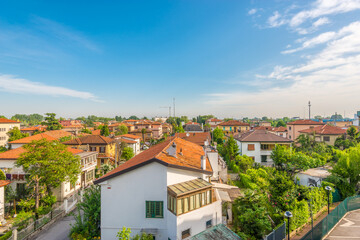 Nice mediterranean house roofs with different colours in Mestre, Venice, Italy.