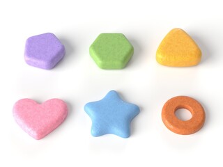 custom shaped colorful pills. 3d illustration isolated on white. suitable for medicine, healthcare and bodybuilding supplement themes