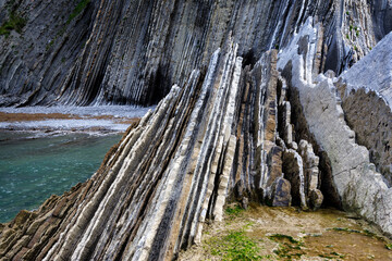 Flysch in the coast of Zumaia, Basque Coast Unesco Geopark, Spain.