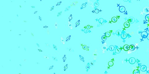 Light Blue, Green vector backdrop with woman's power symbols.