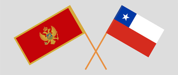 Crossed flags of Montenegro and Chile. Official colors. Correct proportion