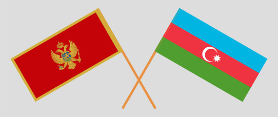 Crossed flags of Montenegro and Azerbaijan. Official colors. Correct proportion