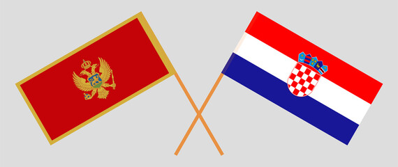 Crossed flags of Montenegro and Croatia. Official colors. Correct proportion
