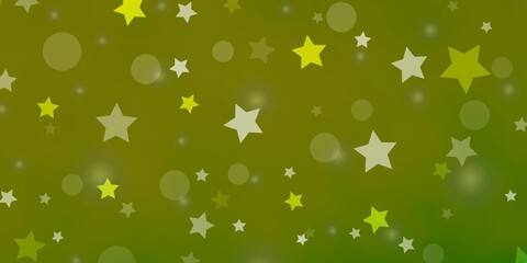 Light Green, Yellow vector background with circles, stars.