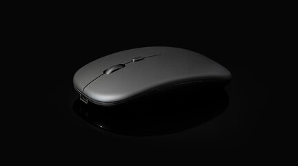wireless black mouse isolated on black background
