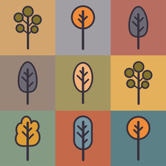 Colorful fall trees background in vintage style, vector illustration. Nature background, seasonal greeting card