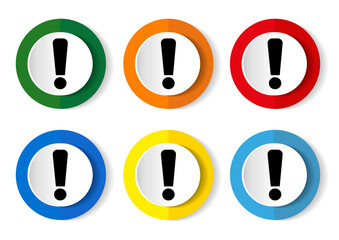 Exclamation sign icon set, flat design web buttons isolated on white background, vector illustration.