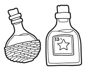 Potion bottles. Beaker, bottle and jar. Magic items. Potion making.