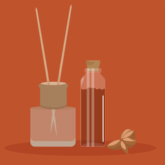 Oil essential and flavoring spa in dark background relax icon- Vector