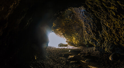 Sea Cave On Pa'iloa Black Sand Beach at Wai'anapanapa State Wayside Park. Maui, Hawaii, USA