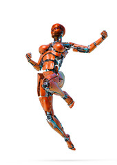 Fototapeta na wymiar cyborg female comic pose one in a white background