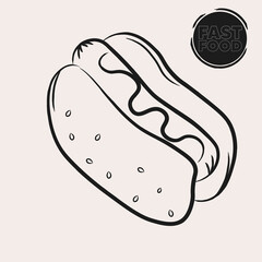 Isolated hot dog draw fast food delivery white background icon- Vector